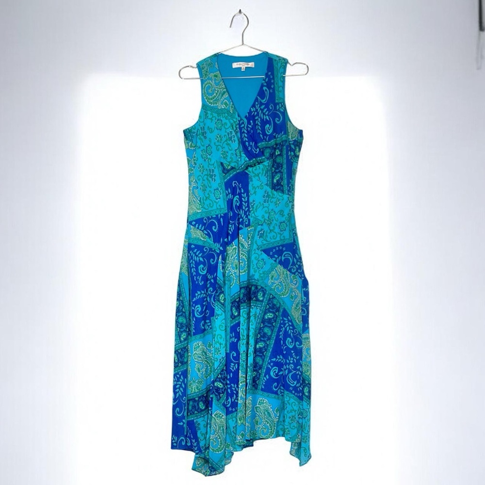 Evan Picone Women’s Blue and Teal Asymmetrical Patchwork Maxi Dress Size 14